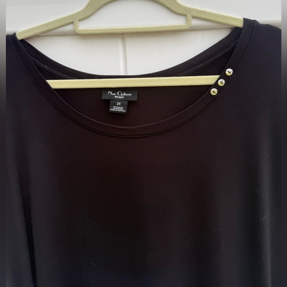 Nue Options Woman Black Short Sleeve Top With Silver Detail.  Size 2X.  NWT. - Picture 7 of 8